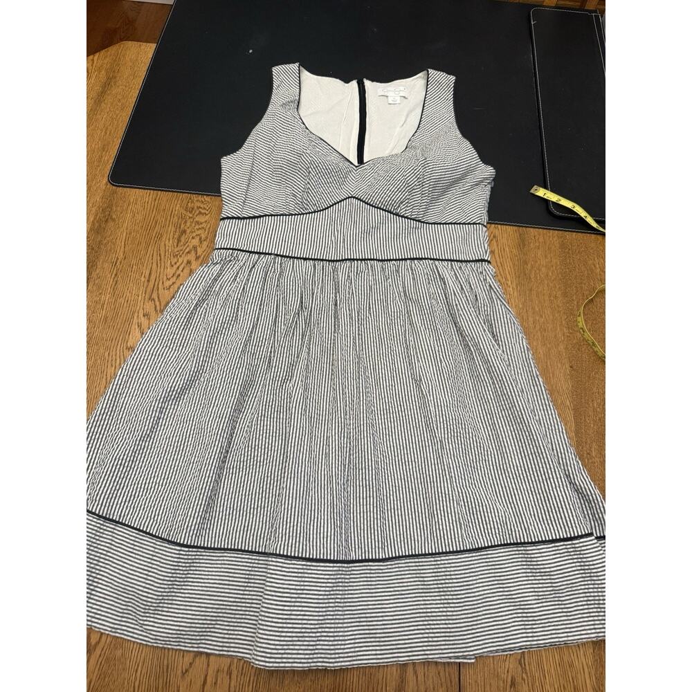 Jessica Simpson Fit & Flare Dress Striped Black White Sleeveless V-Neck Cotton …